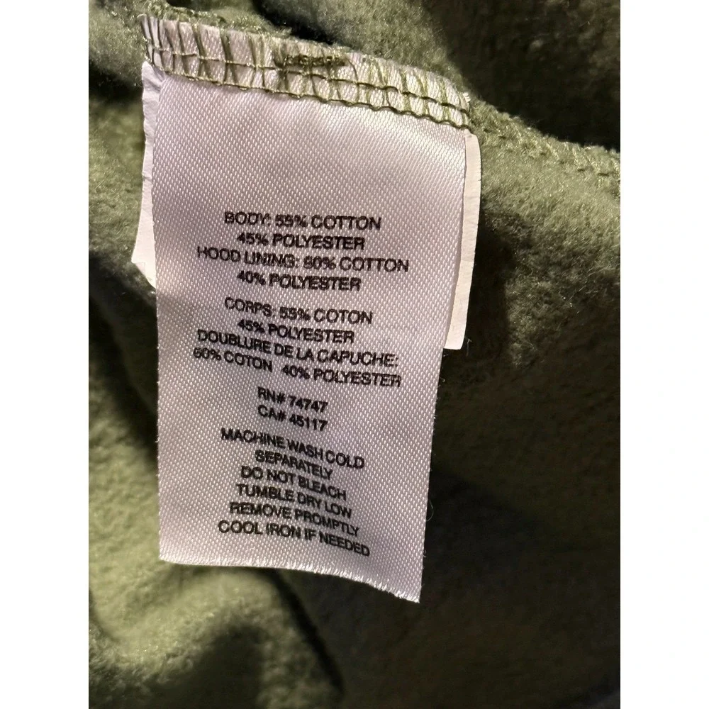 Cabela's Mens 2XL Olive Green Pullover Hoodie Pink Script Logo Fleece Sweatshirt